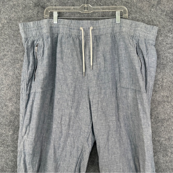 ATHLETA Cabo Linen Wide Leg Zip-Pocket Drawstring Pants Chambray Blue Size 24 - Picture 3 of 12